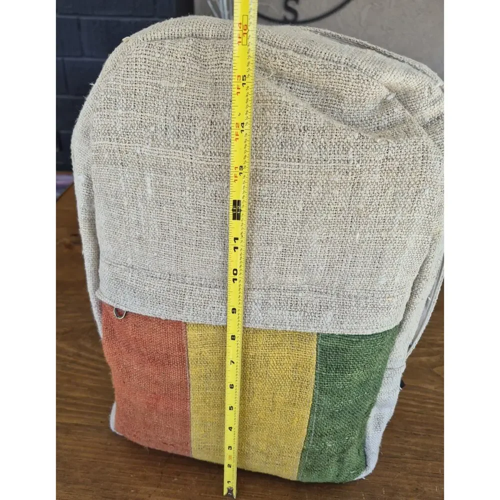 Handmade Himalayan Natural Pure Hemp Backpack | Boho Striped Festival Bag
